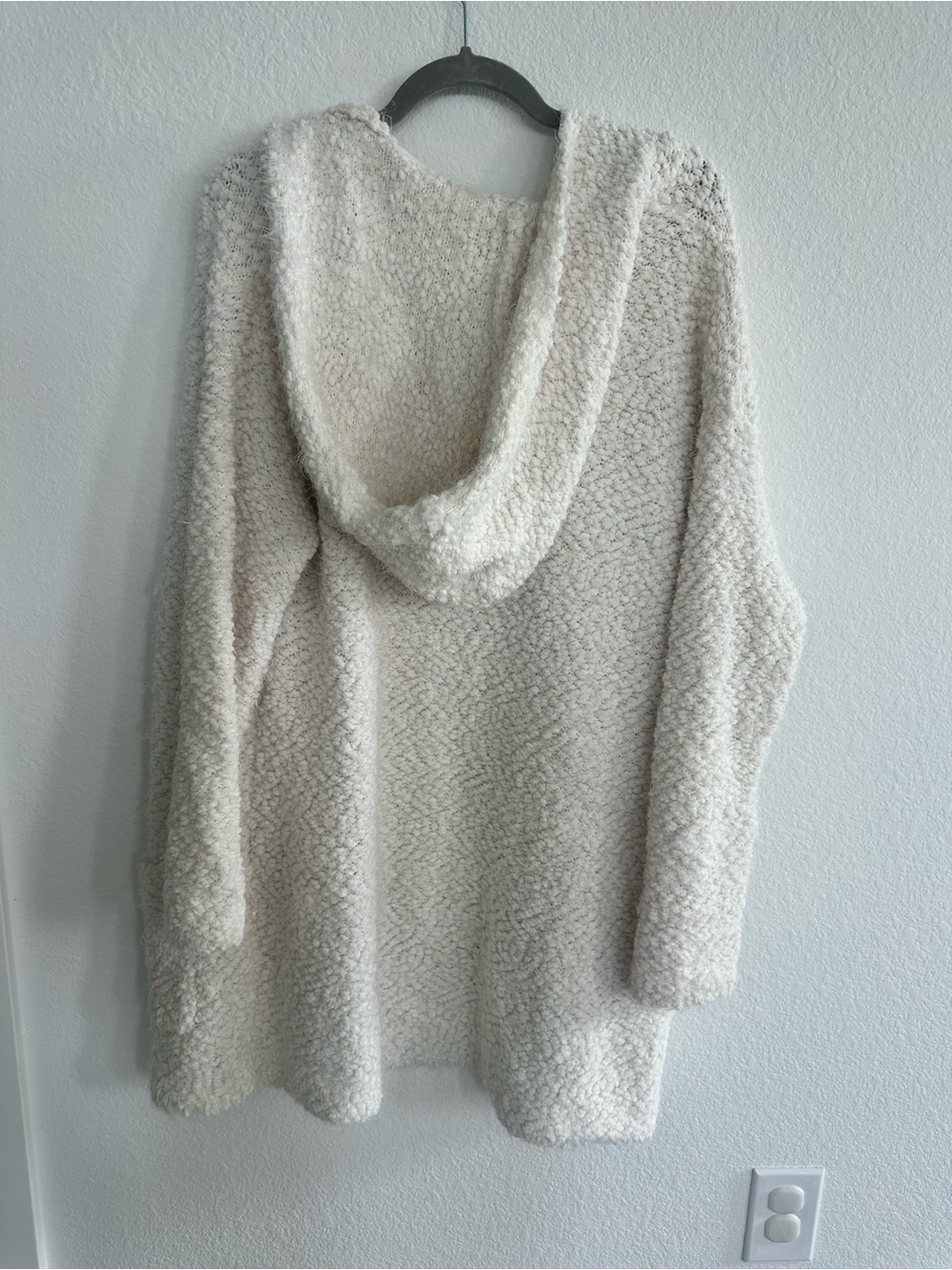 Love Stitch Plush Hooded Knit Cardigan - Cream